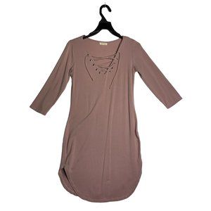 Heart & Hips Pink‎ Dress Lace Up Front L/S Juniors Size Medium